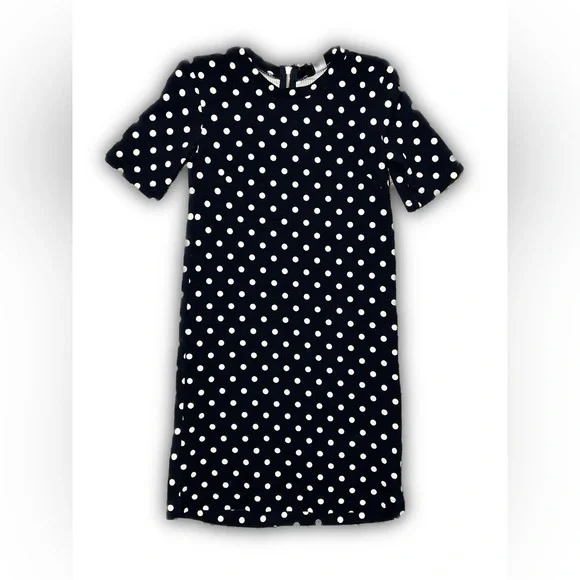 H&M | Dresses | Hm Size 6 Navy Blue Polka Dotted Slight Mock Neck Sheath  Dress | Poshmark